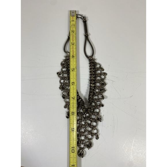 Vintage Signed RA Rajasthan Silver Bib Necklace 4.8 OZ - Picture 7 of 7